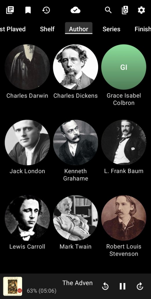 Browse tab Author with circular author portraits