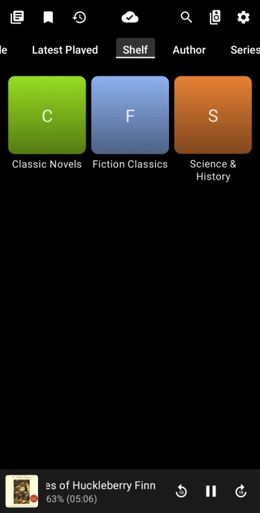 Browse tab Shelf with colored shelf tiles