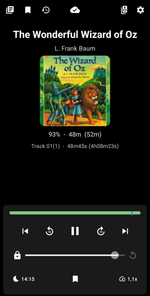 Now playing screen for The Wonderful Wizard of Oz